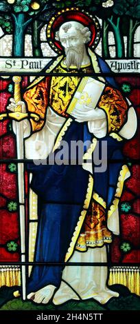 St. Paul, Apostle, Old Hunstanton, stained glass window, by Clayton and Bell, c.1890, Norfolk Stock Photo