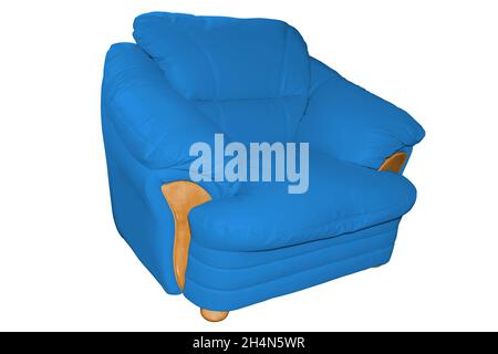 Blue luxury leather sofa isolated on white background, with clipping path. Stock Photo