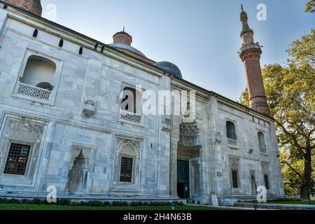 Bursa, Turkey – November 10, 2020. The north facade of the Green Mosque (Yesil Camii) in Bursa. Built for Mehmet I between 1412 and 1419, the Green Mo Stock Photo
