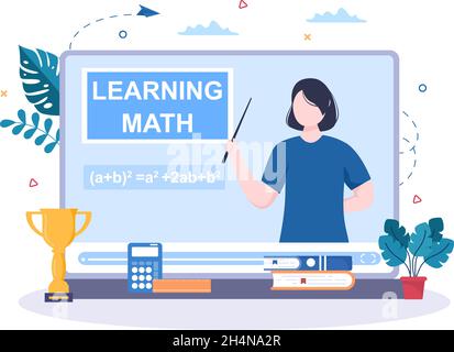 Learning Mathematics of Education and Knowledge Background Cartoon Vector Illustration. Science, Technology, Engineering, Formula or Basic Math Stock Vector