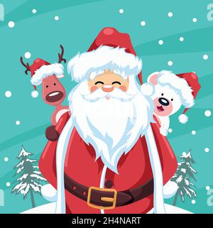 Santa claus design with reindeer and christmas bear Stock Vector