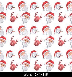 set of smiling faces of santa claus and christmas reindeer Stock Vector