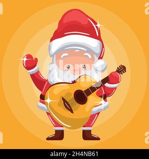 background with smiling santa claus playing guitar Stock Vector