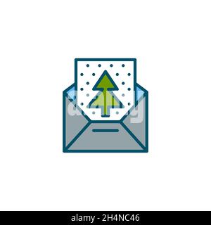 Christmas mail. Greeting card with fir tree and snow in an envelope. Pixel perfect, editable stroke colorful icon Stock Vector
