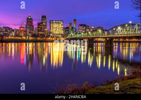 Watching the sunset over Portland Stock Photo