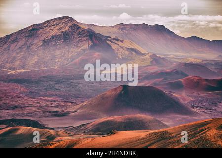 Volcano mountain landscape nature in Maui, Hawaii. Haleakala Crater National Park. Stock Photo