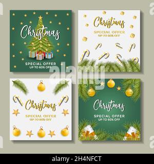 set of media social christmas sale post design template Stock Vector