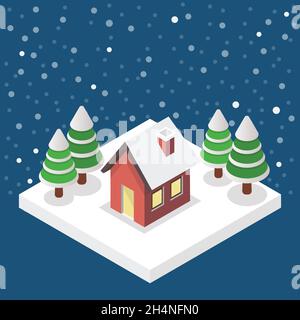 Winter house in isometric view. Vector illustration Stock Vector