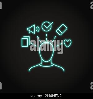 Neon distracted person icon in line style. Concentration loss symbol. Overloaded man. Vector illustration. Stock Vector