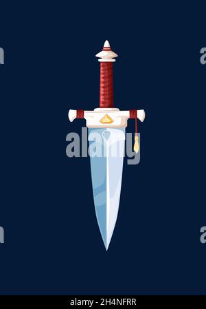 Magical cartoon steel dagger blade, vector weapon of game interface, ui or gui design. Fantasy sword, dagger, sabre or knife with yellow gemstone or c Stock Vector