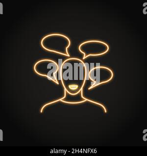 Neon talkative person icon in line style. Talking too much symbol. Excessive talkativeness. Vector illustration. Stock Vector