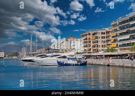 Volos, Greece. waterfront promenade of the coastal port city Volos in Thessaly on the Greek mainland, Greece Stock Photo