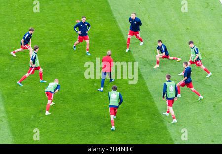 Saint Petersburg, Russia – June 16, 2021. Players of Russia national football team warming up before EURO 2020 match Finland vs Russia (0-1) Stock Photo
