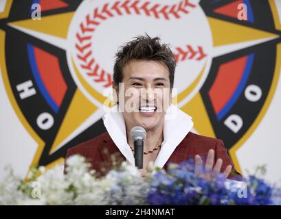 Tsuyoshi Shinjo, a former Japanese professional baseball outfielder,  participates in the team joint tryout at Meiji Jingu Stadium in Tokyo on  December 7, 2020. A joint tryout of 12 Nippon Professional Baseball (NPB)  teams has begun for 56 players who a