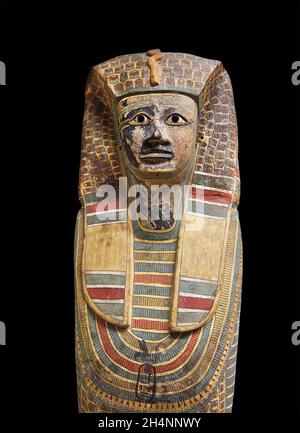 Ancient Egyptian sarcophagus coffin lid of King Sekhemre-Heruhirmaat Intef (or Antef, Inyotef). Painted wood, Circa 1600 B.C, 17th dynasty, Dra' Abu e Stock Photo
