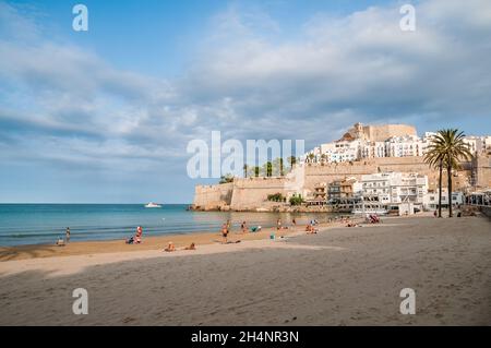 castle of peniscola from the beach, Peniscola, Valencia, Spain Stock Photo