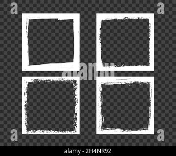Grunge dirty square frames. Template with brush stroke. Rectangular and square border with grunge overlay. Set of vector illustrations isolated on Stock Vector