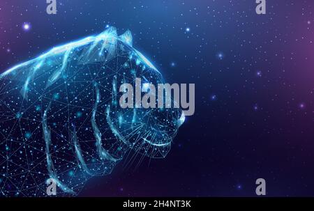 Wireframe polygonal tiger. Concept with glowing low poly head tiger. Futuristic modern abstract background. Vector illustration. Stock Vector