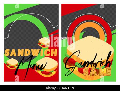 Modern Sandwich, fast food template for poster, flyer, brochure, cover. Graphic design layout with graphic elements and space for photo background. Stock Vector