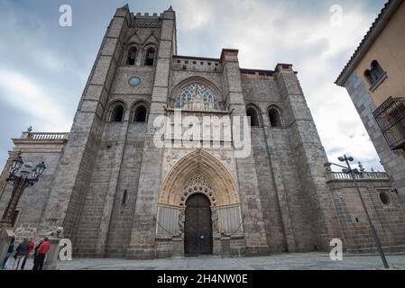 AVILA, SPAIN – JUNE 20, 2021: Cathedral of the Saviour. It is a Catholic church built in the late Romanesque and Gothic style Stock Photo