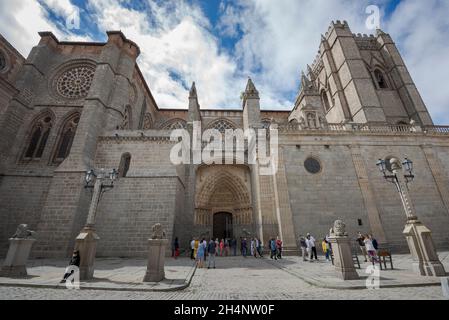 AVILA, SPAIN – JUNE 20, 2021: Cathedral of the Saviour. It is a Catholic church built in the late Romanesque and Gothic style Stock Photo