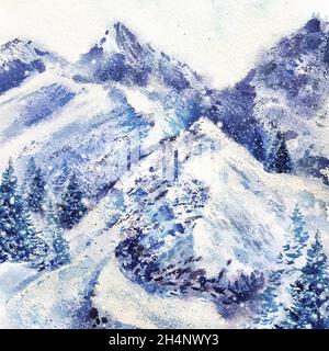 watercolor christmas background with mountains vector design illustration Stock Vector