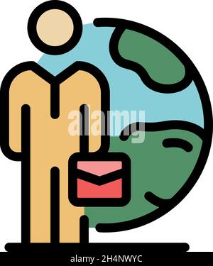 Outsource global icon. Outline outsource global vector icon color flat isolated Stock Vector