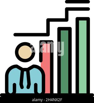 Outsource employee graph icon. Outline outsource employee graph vector icon color flat isolated Stock Vector