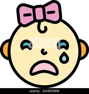 Crying baby girl icon. Outline crying baby girl vector icon color flat isolated Stock Vector