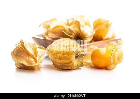 Physalis peruviana. Cape Gooseberry or ground cherries fruit isolated on white background. Stock Photo