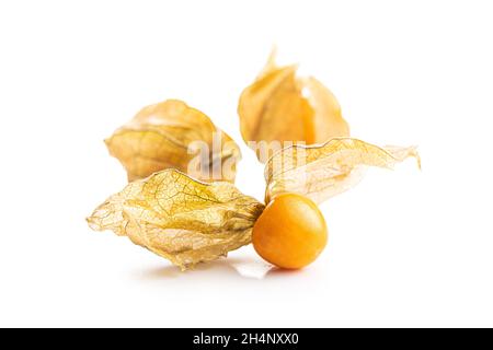 Physalis peruviana. Cape Gooseberry or ground cherries fruit isolated on white background. Stock Photo