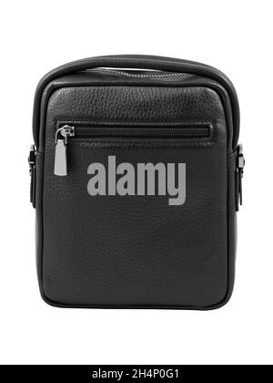 Modern men handbag made of matte black leather placed on white isolated background Stock Photo