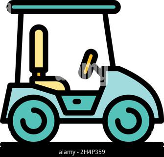 Caddy golf cart icon. Outline caddy golf cart vector icon color flat ...