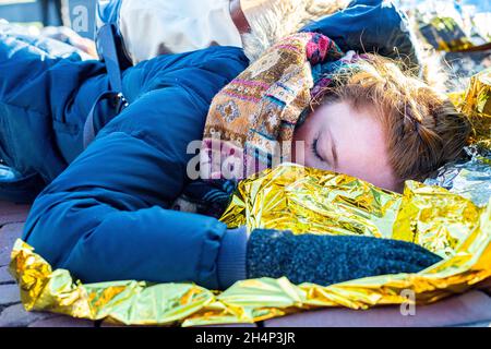 Rotterdam, Netherlands. Action, Protest and Die-In by Young People against Climate Change and the inabillity of governments to take nessesary measures. Stock Photo