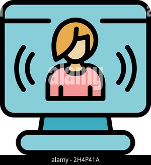 Computer video call icon. Outline computer video call vector icon color flat isolated Stock Vector