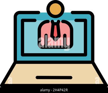 Business video call icon. Outline business video call vector icon color flat isolated Stock Vector