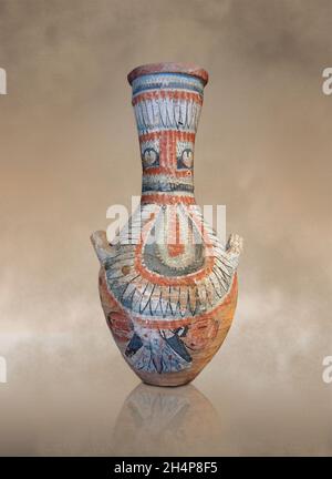 Anient Egyptian decorated terracotta vase amphora, 1327-1068, 18th dynasty, El-Arba el-Madfouna. Louvre Museum.  Sully Room 640. Stock Photo