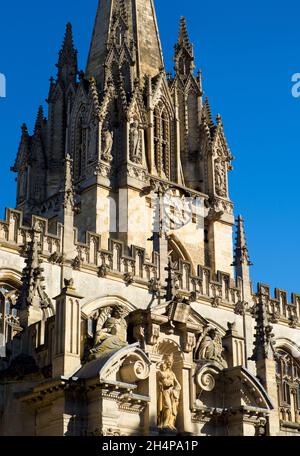The University Church of St Mary the Virgin is a prominent Oxford church situated on the north side of the High Street, facing Radcliffe Square. It is Stock Photo