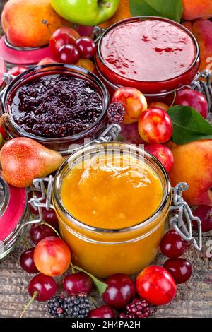 Delicious homemade fruit jam, canned for the winter, made of organic Stock Photo