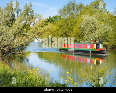 Abingdon-on-Thames claims to be the oldest town in England. Here we see the view from the Thames on a spring morning, looking upstream towards the tow Stock Photo