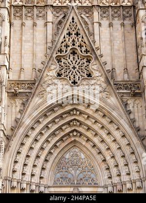 Saint Eulalia is the patron saint of Barcelona; the imposing cathedral named after her was constructed from the 13th to 15th centuries; it lies at the Stock Photo