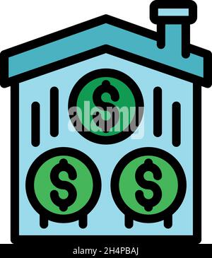 Dollar house icon. Outline dollar house vector icon color flat isolated Stock Vector