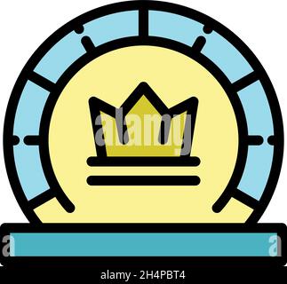 Crown coin icon. Outline crown coin vector icon color flat isolated Stock Vector