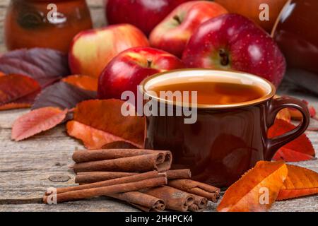 Tea from apple and cinnamon. A healthy concept. Diuretic, aromatic, diabetes, anti-cellulite. Stock Photo