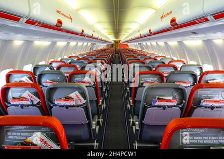 Inside empty Jet2 aeroplane, Airbus Stock Photo - Alamy