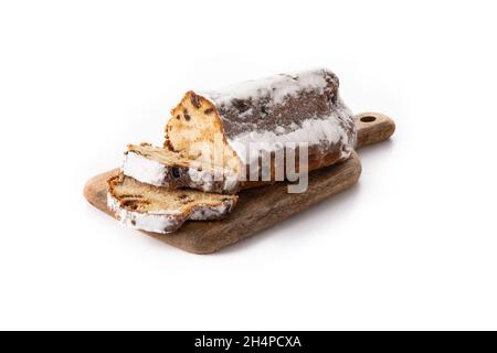 Traditional German Christmas stollen isolated on white background Stock Photo