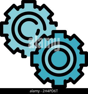 Process gear icon. Outline process gear vector icon color flat isolated Stock Vector