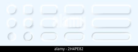 White buttons in neomorphism style for website or app. UI blank buttons. Neumorphism. Vector EPS 10. Isolated on white background. Stock Vector
