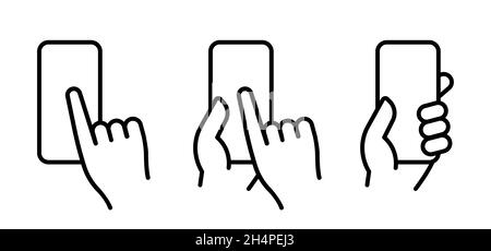 Hand holding smartphone icon set. Phone template. Vector EPS 10. Isolated on white background. Stock Vector