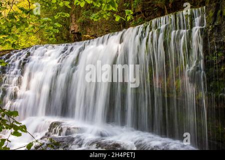 Sgwd Clun-Gwyn waterfall in the Brecon Beacons, long exposure Stock Photo
